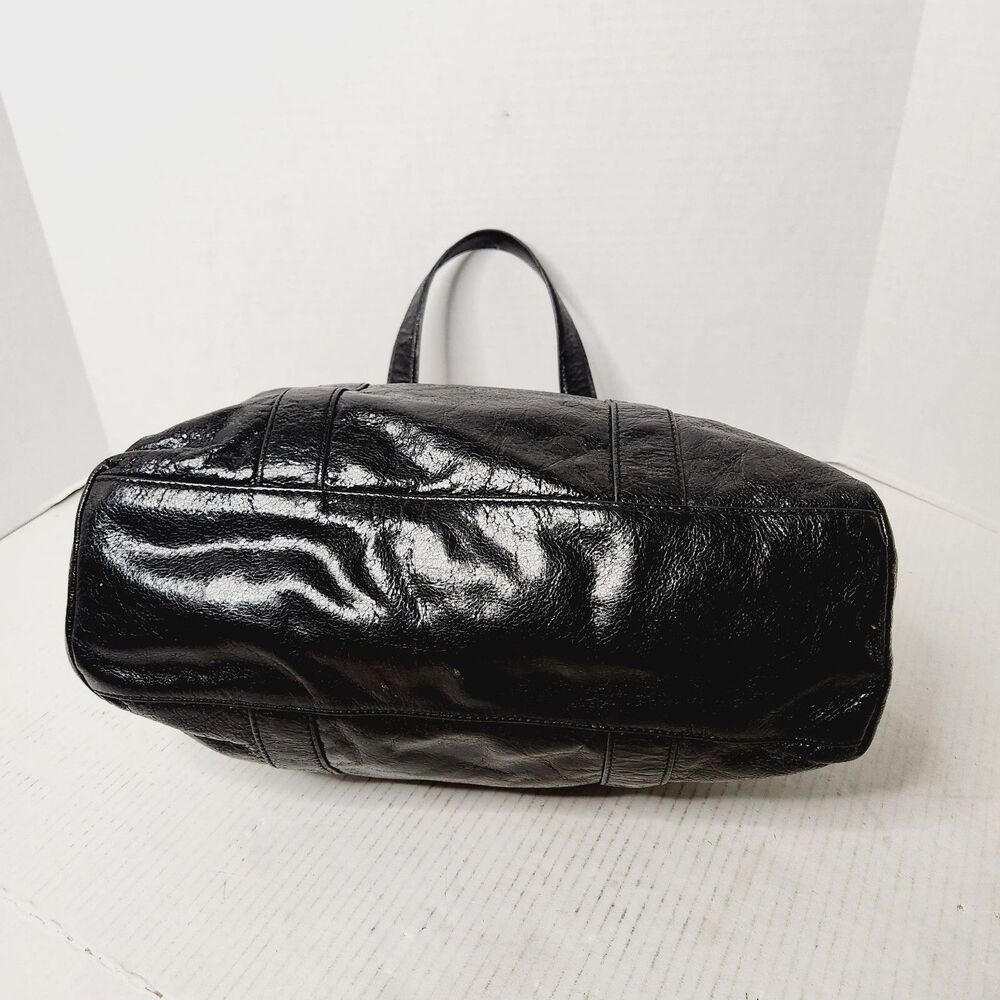 Tory Burch Black Patent Leather Snakeskin Trim Gold Hardware Shoulder Bag Tote - Picture 9 of 16